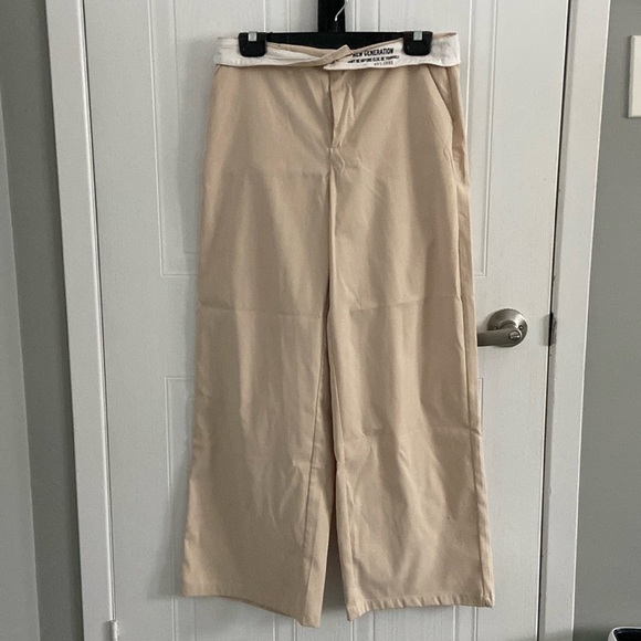 🩻BEIGE WIDE LEG LOW WAIST PANTS - Picture 1 of 3